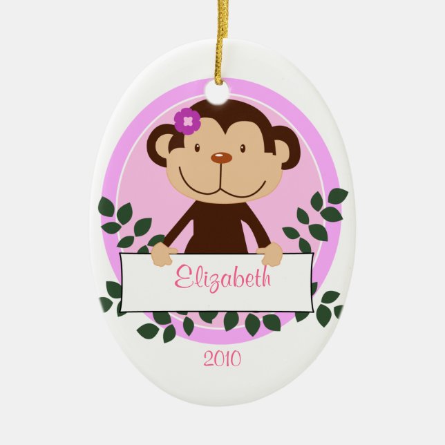 GIRL MONKEY Personalised Name Christmas Ornament (Front)