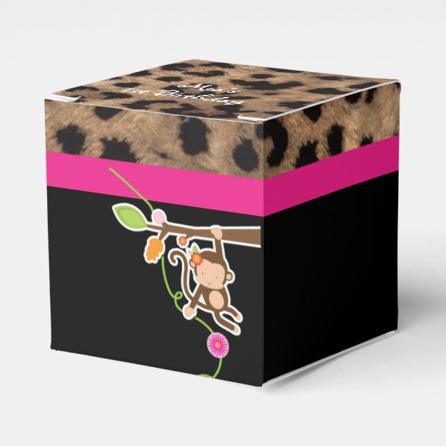 Girl Monkey Safari Chic Birthday Party Baby Shower Favour Box (Front Side)