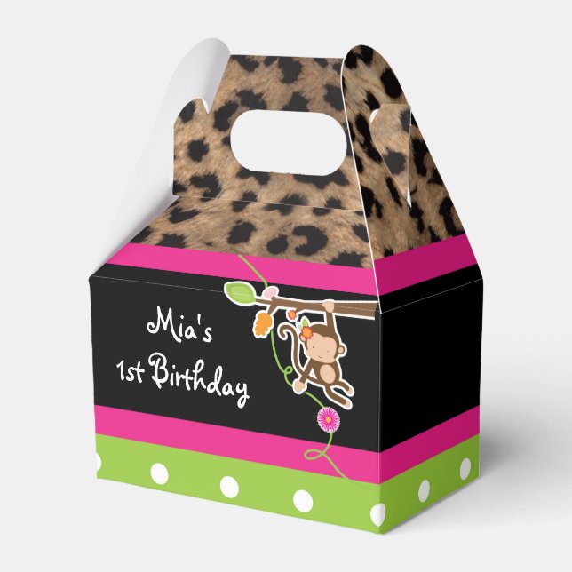 Girl Monkey Safari Chic Leopard Party Favour Boxes (Front Side)