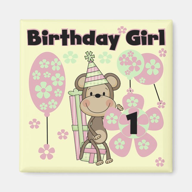 Girl Monkey With Gifts 1st Birthday Tshirts Magnet (Front)