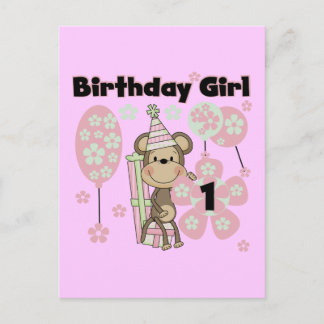 Girl Monkey With Gifts 1st Birthday Tshirts Postcard