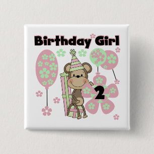 Girl Monkey With Gifts 2nd Birthday Tshirts 15 Cm Square Badge