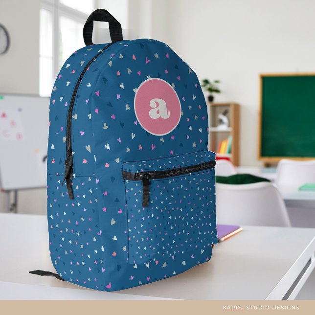 Girl Monogram Blue Cute Hearts Backpack (Creator Uploaded)