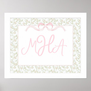Girl Monogram Wall Art, Floral Nursery Monogram Poster