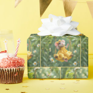 Girl Mouse On a Garden Swing Wrapping Paper