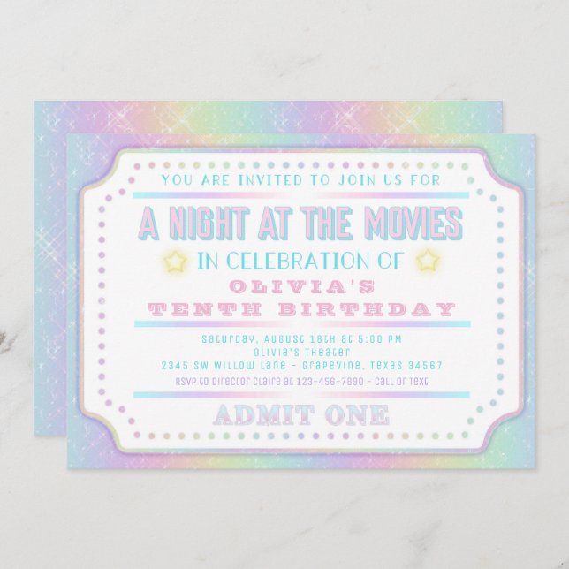 Girl Movie Ticket Birthday Party Invitation (Front/Back)