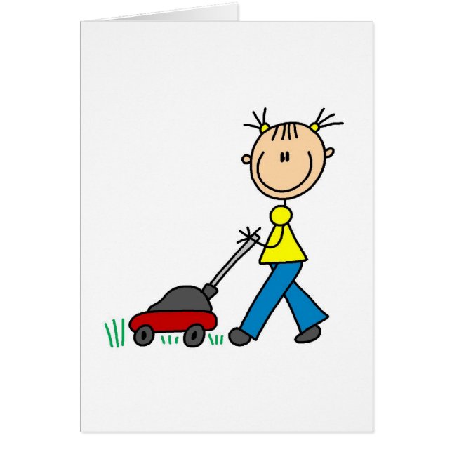 Girl Mowing Grass Card (Front)