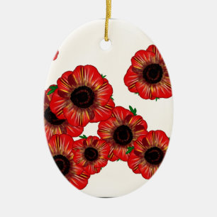 Girl name Poppy, red poppy pattern Art by LeahG Ceramic Tree Decoration