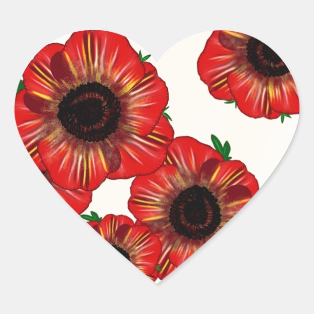 Girl name Poppy, red poppy pattern Art by LeahG Heart Sticker (Front)
