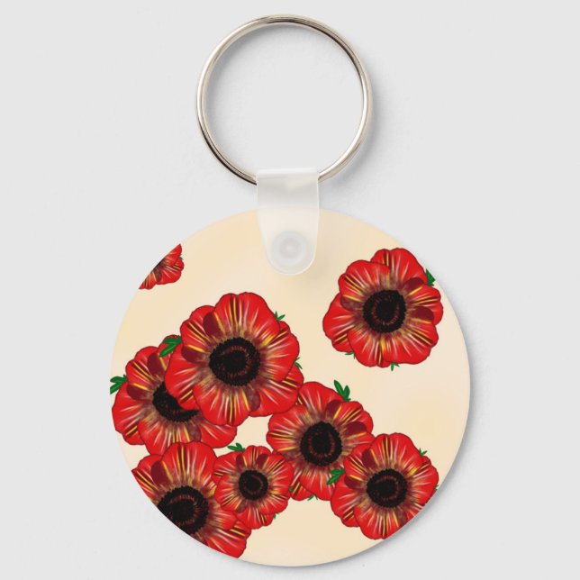 Girl name Poppy, red poppy pattern Art by LeahG Key Ring (Front)