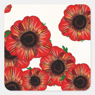 Girl name Poppy, red poppy pattern Art by LeahG Square Sticker