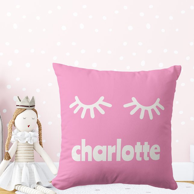 Girl Name Soft Pink Eyelashes  Cushion (Transform her space with a hint of pink using this charming pillow. Customize it and get it today!)