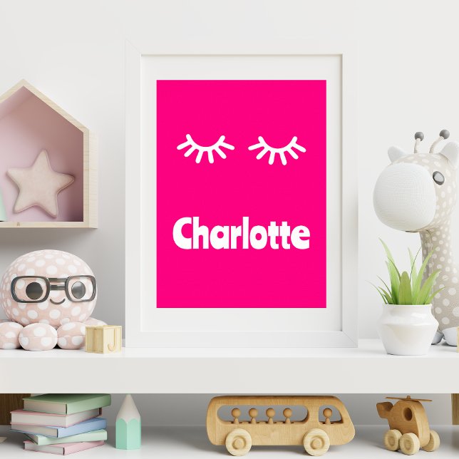 Girl Name Solid Pink Eyelashes Poster (Decorate your little princess's room with this solid pink poster. Add her name and buy it today!)