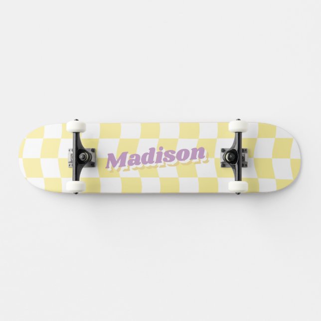 Girl Name Yellow White Chequered Pattern Retro Skateboard (Horz)