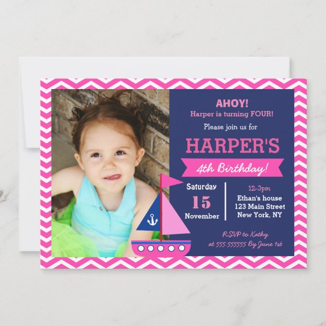 Girl Nautical Birthday Invitations (Front)