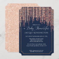 Girl Navy Fringe Rose Gold Glitter Baby Shower