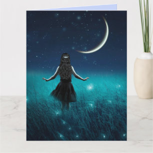 GIRL NIGHT FIREFLIES BIRTHDAY BIG GREETING CARD