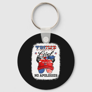 Girl No Apologies Maga 2024 Messy Bun Vote Trump 4 Key Ring