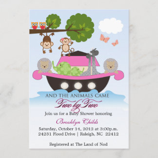 Girl Noah's Ark Sets Sail Baby Shower Invitation