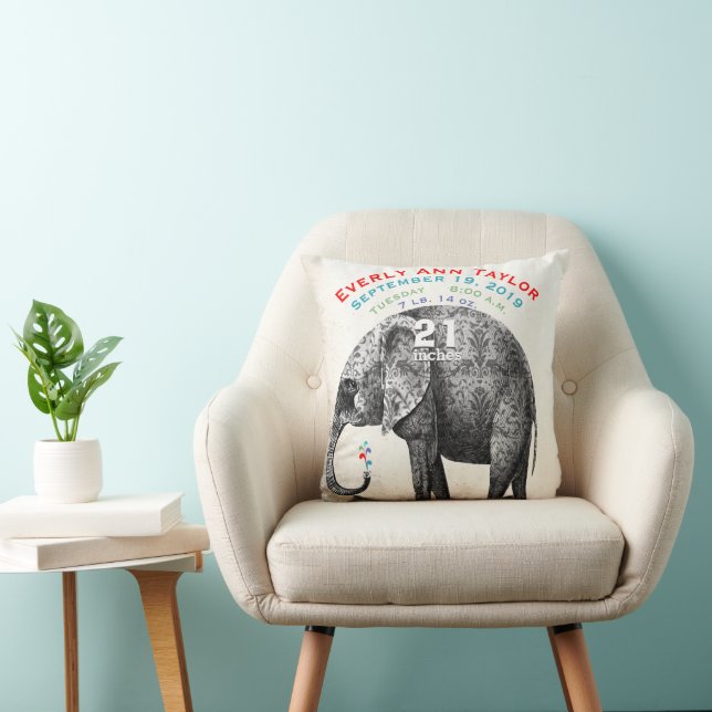 Girl Nursery Baby Birth Stat Elephant Arrows Cushion (Chair)