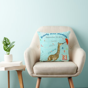 Girl Nursery Baby Birth Stat Giraffe Arrow Pattern Cushion