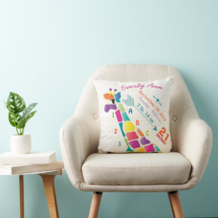 Girl Nursery Baby Birth Stat Giraffe Arrow Pattern Cushion