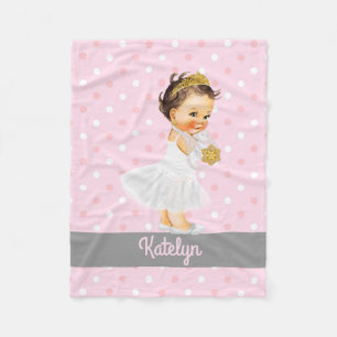 Girl Nursery Personalised Princess Pink Polka Dots Fleece Blanket