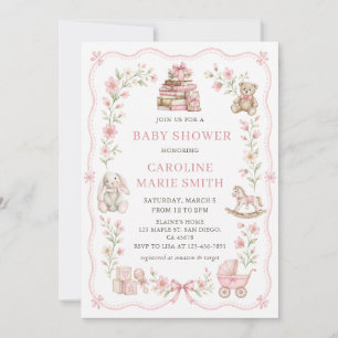 Girl Nursery Toys Floral Baby Shower Invitation