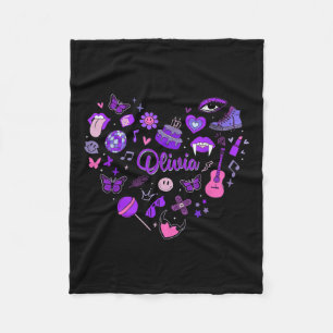 Girl Olivia First Name Personalised Groovy 80s Hea Fleece Blanket