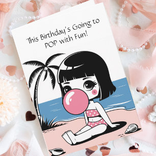 Girl on a Beach & Bubble, Funny Cute Card