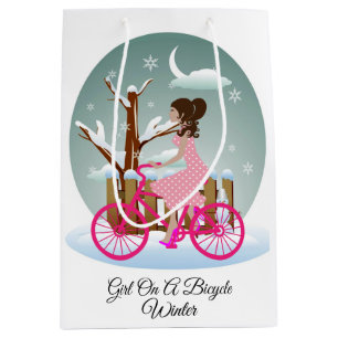 Girl On A Bicycle Winter Gift Bag - Medium, Matte