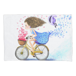 Girl On A Bike Pillow Case Romantic Love