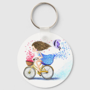 Girl On A Bike Romantic Keychain Gift Love