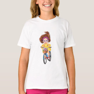Girl On A Bike with Bouquet Tulips T-Shirt