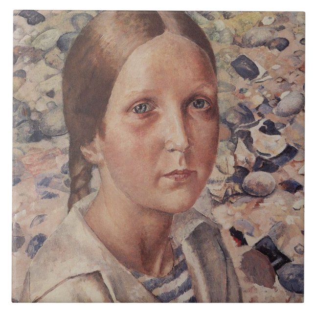 Girl on a Pebble Beach Tile (Front)