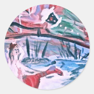 GIRL ON A RED CAMEL CLASSIC ROUND STICKER