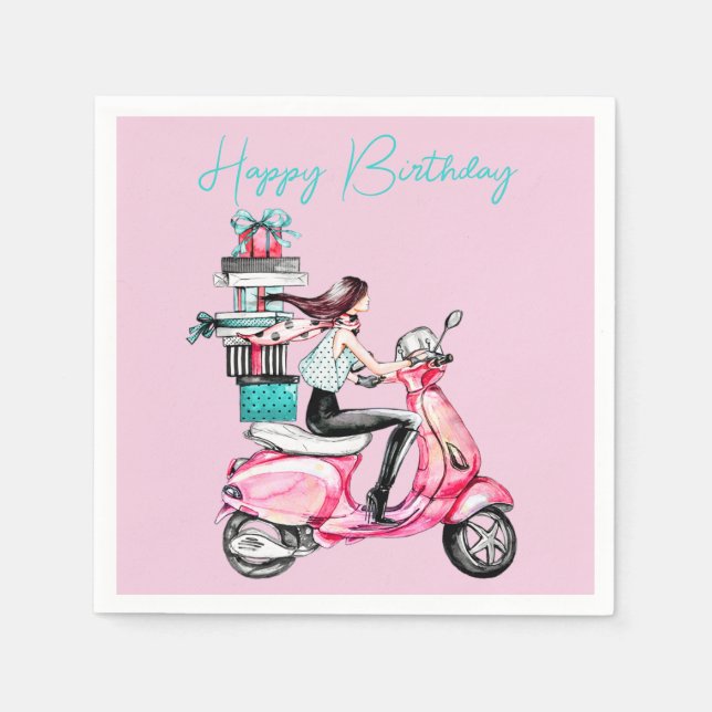 Girl on a Scooter with Presents Napkin (Front)