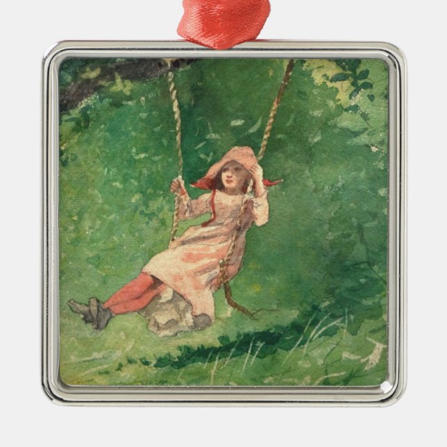 Girl on a Swing (Rural Childhood) (Winslow Homer) Metal Tree Decoration (Front)