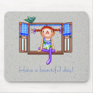 Girl On a Window Sill Pixel Art Mouse Pad