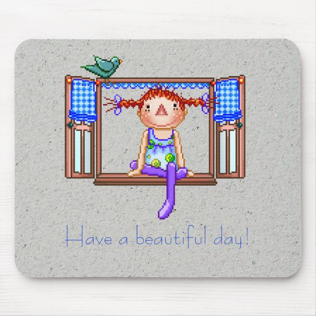 Girl On a Window Sill Pixel Art Mouse Pad (Front)