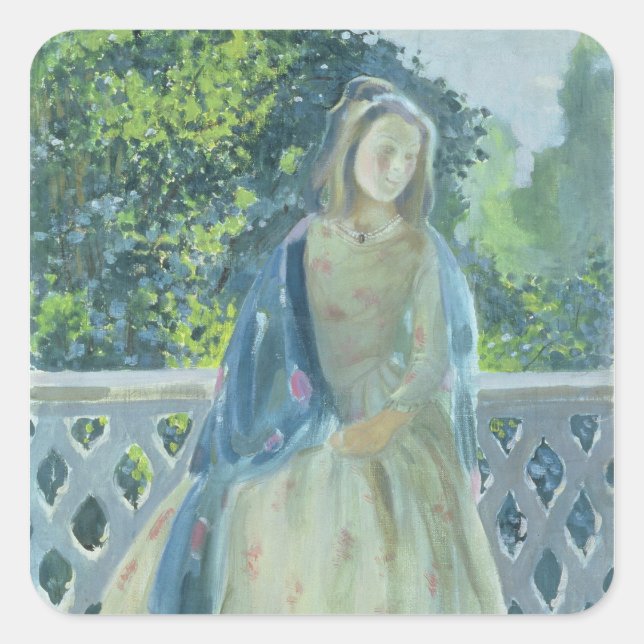 Girl on Balcony, 1900 Square Sticker (Front)