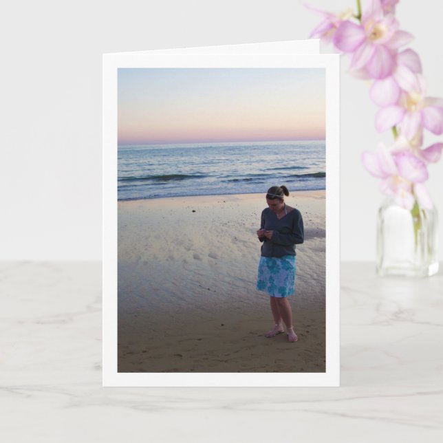 Girl on Beach at Sunset Card (Orchid)