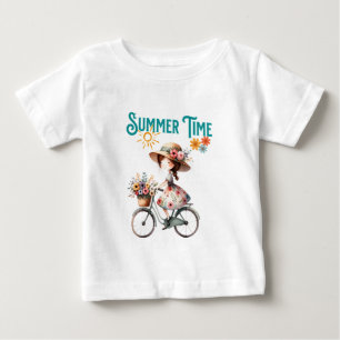 Girl on Bicycle with Flowers Summer Baby T-Shirt