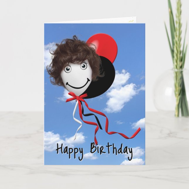 Girl On Birthday Balloon In Sky  Card (Front)