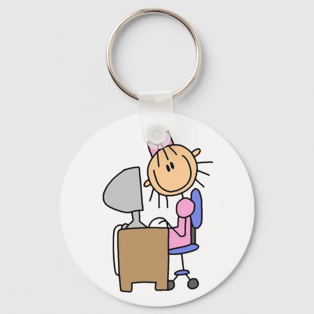 Girl on Computer Key Ring (Front)