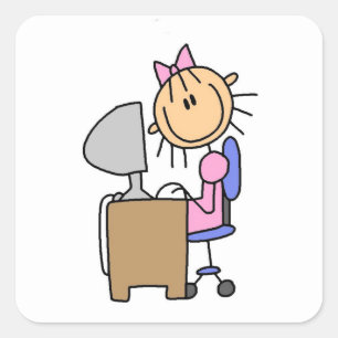 Girl on Computer Square Sticker