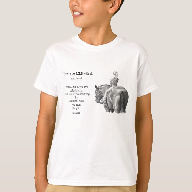 GIRL ON HORSE: BIBLE VERSE: PENCIL ART T-Shirt (Front)