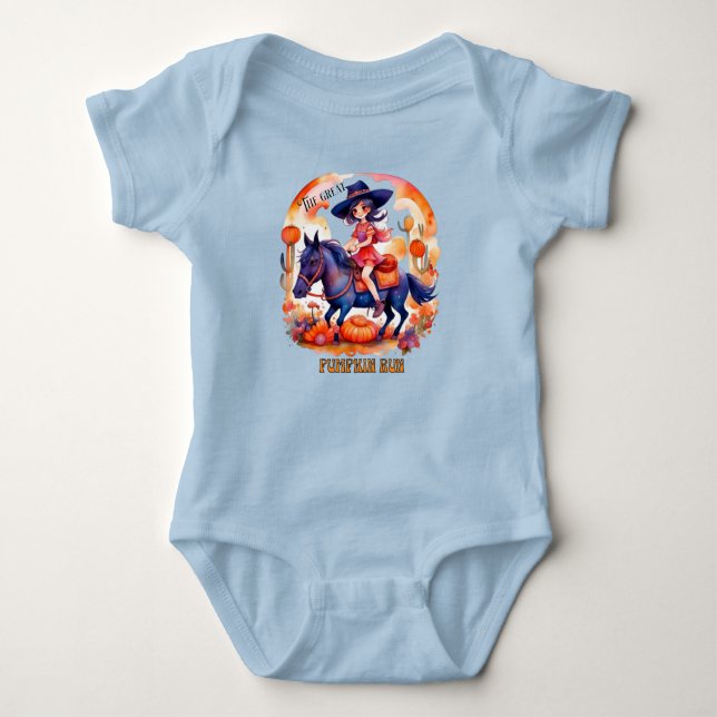Girl on Horse Great Pumpkin Run Halloween  Baby Bodysuit (Front)