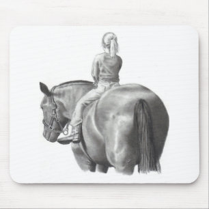 GIRL ON HORSEBACK: PENCIL ART: REALISM MOUSE PAD