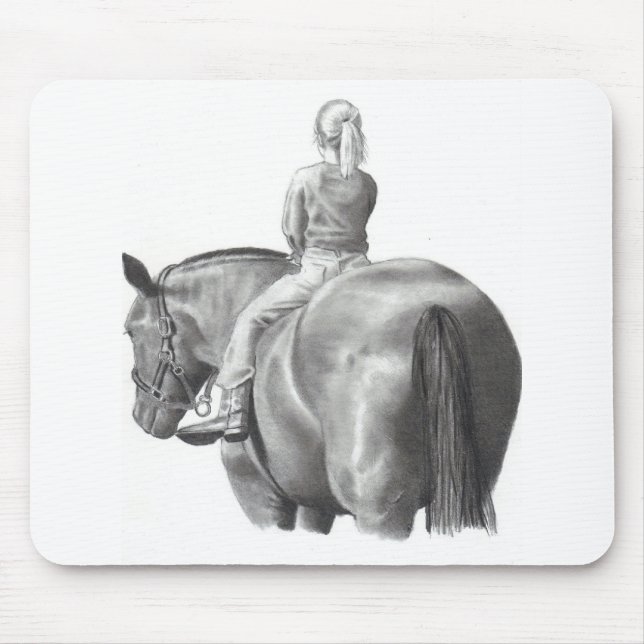 GIRL ON HORSEBACK: PENCIL ART: REALISM MOUSE PAD (Front)